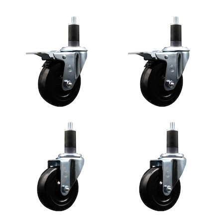 Service Caster 4'' Soft Rubber Swivel 1-1/4'' Expanding Stem Caster Set 2 Total Lock Brakes, 4PK SCC-EXTTL20S414-SRS-2-S-2-114